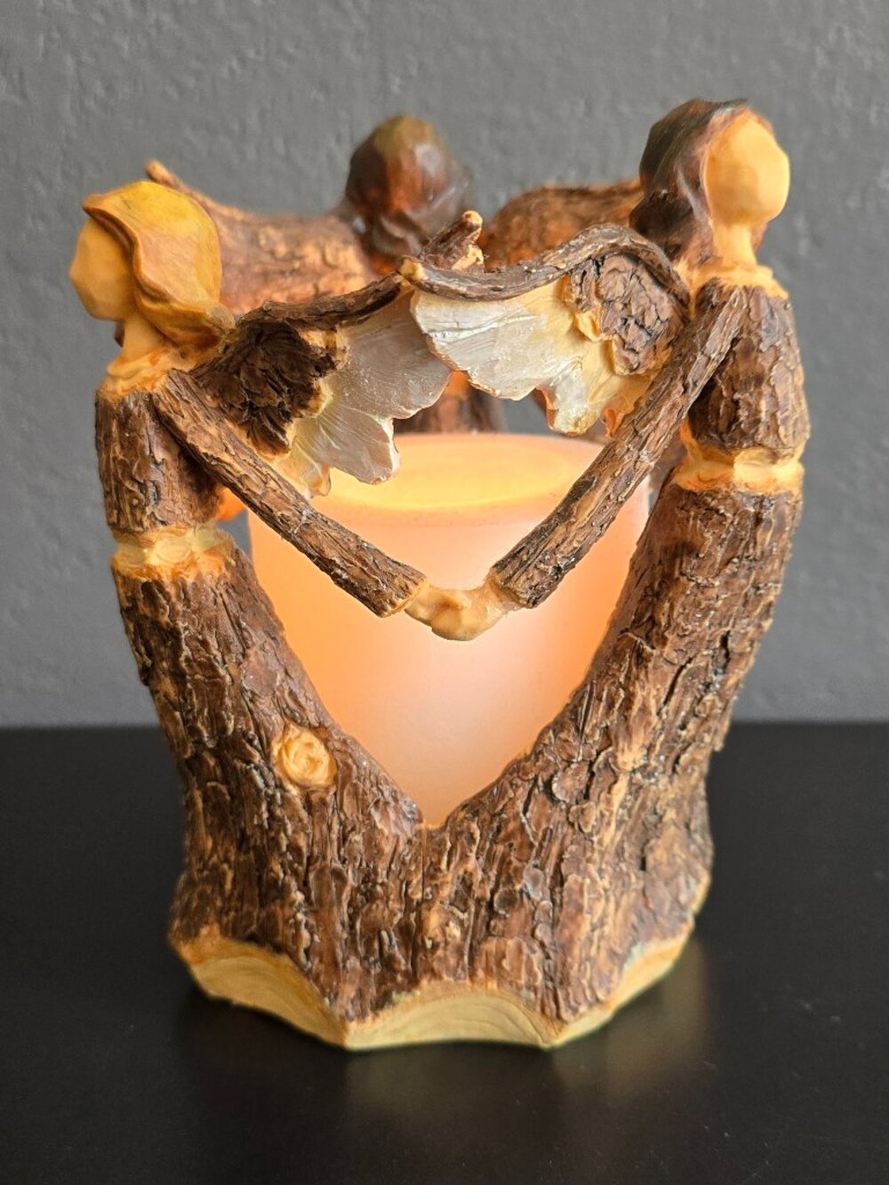 Christhomas Corp Angels Resin Candle Holder #24111 Bark Texture Rustic Trio